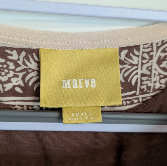 Maeve- Brown and White Patterned Shift Dress With Attached Slip - Picture 2 of 13